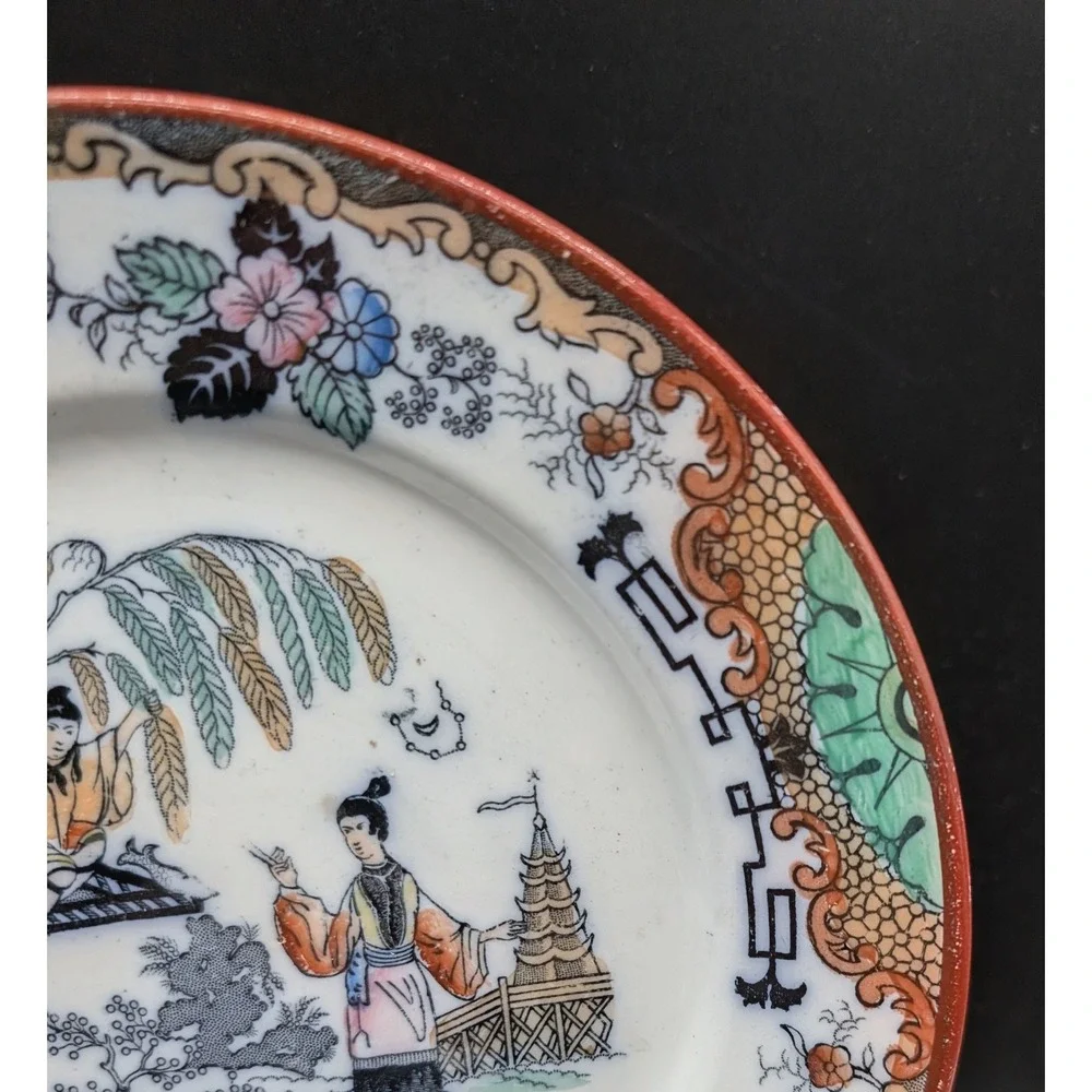 Antique K&G Luneville France Timor Chinoiserie Plate Ironstone Transferware